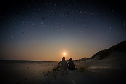A couple sitting and watching the sunset